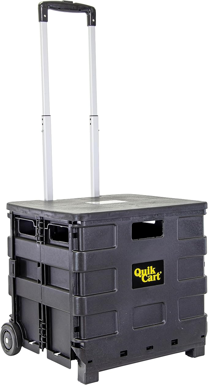 dbest products Quik Cart Sport Collapsible Rolling Crate on Wheels for Teachers Tote Basket 80 lbs Capacity, Made from Heavy Duty Plastic, Black, Compact | Roll Up to 80 lbs Capacity, Heavy Duty Plastic Construction, Telescoping Handle, Foldable Utilit...