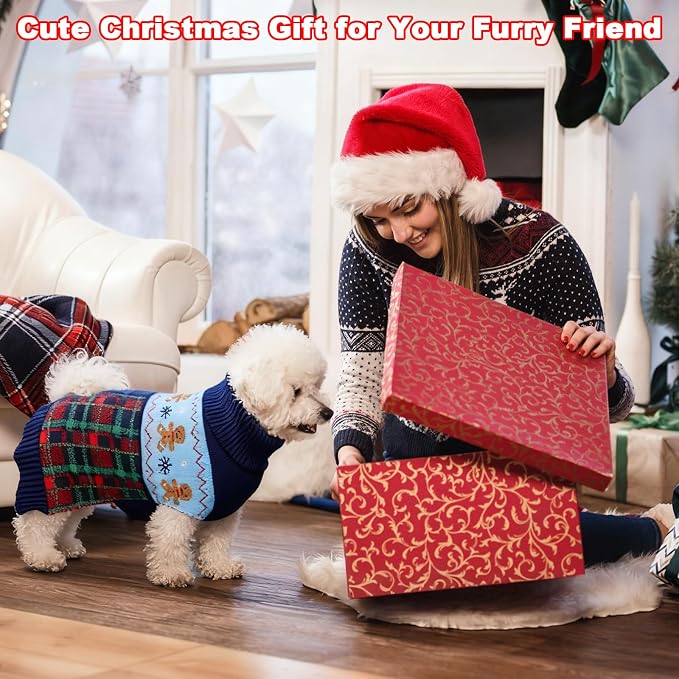 Dog Christmas Sweater Puppy Soft Holiday Xmas Clothes Pet Gingerbread Man Outfit for Small Medium Dogs and Cats Classic Argyle Turtleneck Knitwear (Navy Blue, Large)