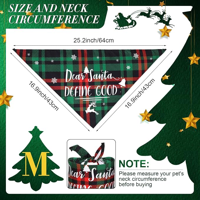 8 Pcs Christmas Dog Bandanas Buffalo Plaid Pet Scarf Bibs,Medium | Adjustable Triangle Bibs with Holiday Sayings, Reversible Red Black Green Plaid, Festive Costume Accessory for Pet Photos