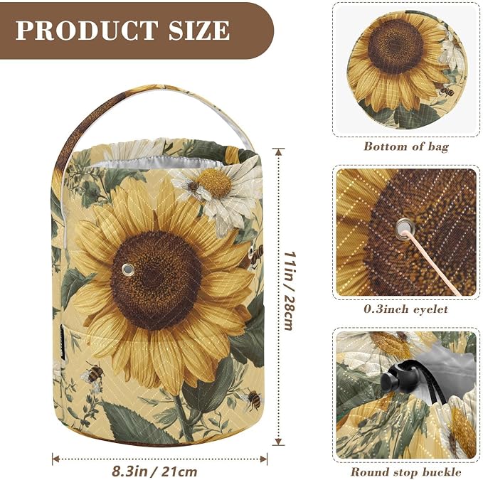 Tatenale Crochet Bag Yarn Bag Knitting Project Bag with Pockets and Handle Portable Yarn Storage Organizer Tangle Free 8.3x11 InchYellow Sunflowers and Daisies09