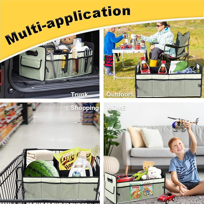 Car Trunk Organizer, Collapsible Car Organizers and Storage Light Green | Sturdy, Large Capacity, Clean Decor, Multi Compartment Container Box, Adjustable Car Accessories for SUV Sedan Truck