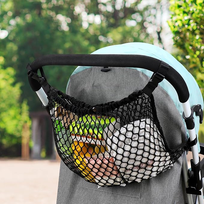 Accmor Universal Stroller Organizer, Polyester Net Mesh Bag Fits for Uppababy, Nuna, Britax, Doona Strollers, Non-Slip Adjustable Stroller Mesh Cargo Net Storage Caddy Accessories