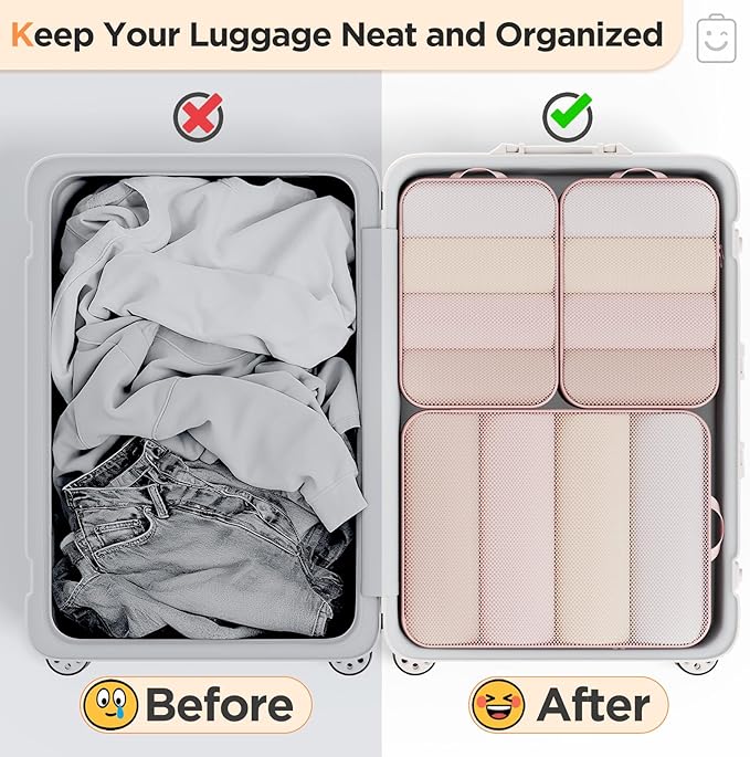 Veken 6/9/11 Set Compression Packing Cubes Garment Bags for Travel Essentials,Compressible Expandable Luggage Organizer Bags for Clothing,Space Saver Bags with Over 1000 pcs of Mesh Holes(Beige)