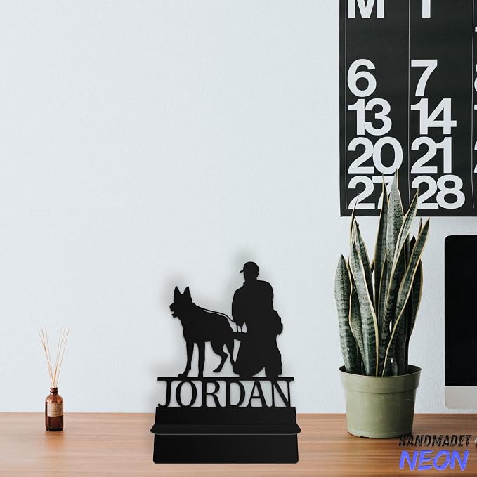 Personalized Man Police and Dog Cell Phone Holder, Custom Name Desk Stand, Metal Enforcement Dock, Tablet, Smartphone Stands, Gifts for Animal Lovers, Friends, Christmas