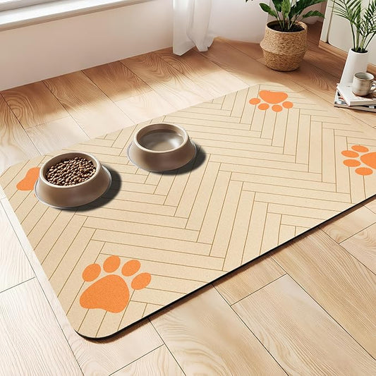Pet Feeding Mat-Absorbent Dog Feeding Mat for Food and Water Bowl,No Stains Pet Placemat,Quick Drying Water Dispenser Mat for Dog and Cat,Easy to Clean Dog Accessories(S,Light Brown)