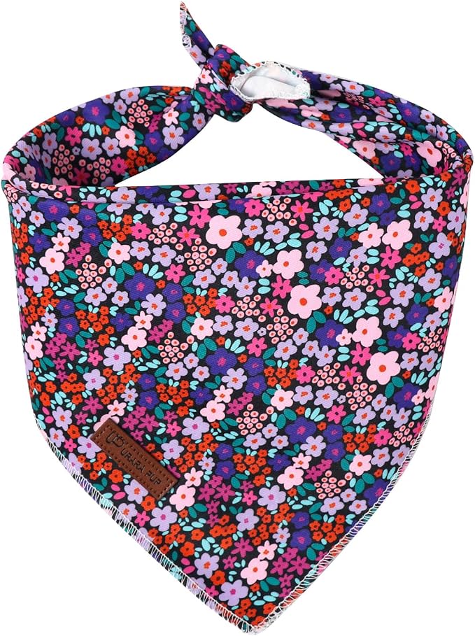 Floral Dog Bandana, UP URARA PUP Flowers Triangle Bid Scarf for Medium Large Dogs, Cotton Kerchief for Girl Boy Puppies, Cute Spring Blossom Bandana,L