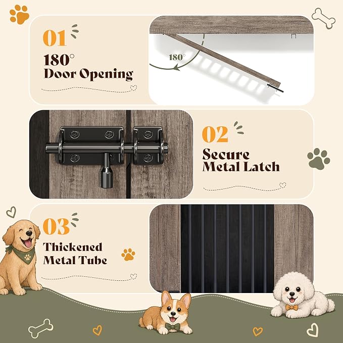 AMERLIFE 128" Extra Large Dog Crate Furniture, 3-in-1 Corner Dog Kennel | Dog Cage with Storage and Divider, Space-Saving Design, Heavy Duty Crate for Medium/Large Dogs, Grey