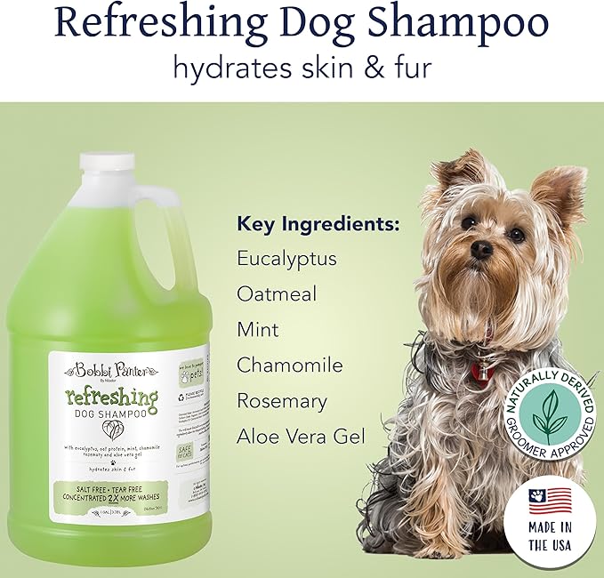 Bobbi Panter Refreshing Dog Shampoo Eucalyptus, Mint, Chamomile & Rosemary – Hydrating Natural Formula for Clean Fresh Coat, Tear-Free, 30:1 Concentrate, 1 Gallon (Case of 4)