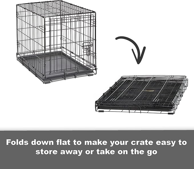New World by Midwest 36-Inch Double Door Crate, M-L Breeds, 41-70 lbs | Folding Dog Crate, Leak-Proof Tray & Secure Latches, Portable, Durable & Easy to Assemble