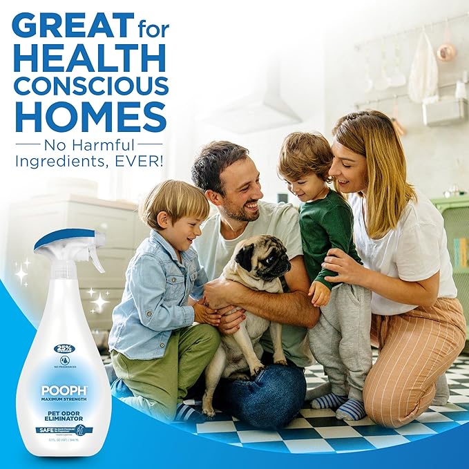 POOPH Maximum Strength Pet Odor Eliminator Spray 32 Ounce Fragrance Free Odor Remover for Dogs and Cats Urine Poop Pee Deodorizer for Home Carpet Furniture