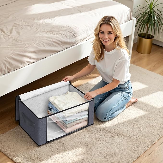 35L Closet Organizers, Foldable Under Bed Storage Containers | Storage Bags with Zippers,Window and Handles for Organizing Bedroom, Closet, Clothing,Organization with Handle