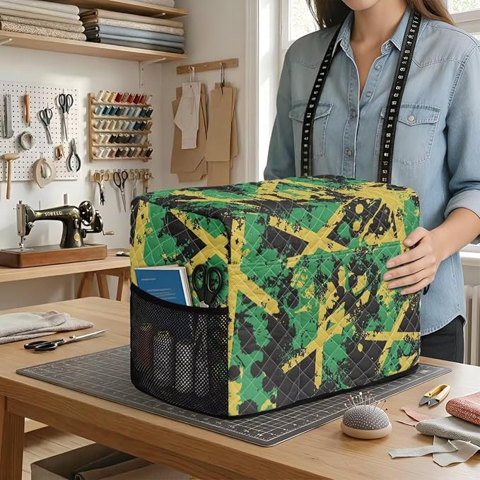 Sewing Machine Cover Polyester Febric Distressed Jamaica Camo | Dust Pet Hair Protection,Quilting Design,Fits Standard Singer,Brother Janome Machines,Protecting Decorating Your Sewing Space