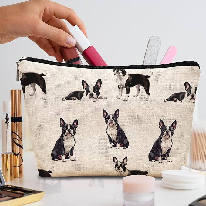 Boston Terrier Dog Makeup Bag, Boston Terrier Lovers Gifts Cosmetic Bag for Women, Dog Mom Lovers Owner Gifts for Women Christmas, Pet Lover Gift Zipper Travel Makeup Pouch for Purse