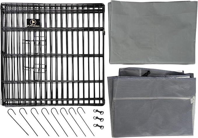 PJYuCien Puppy Playpen with Top Cover & Bottom Pad, 8 Panels 24" H, Gray | 24"W, Small Pet Safe Sanctuary, Foldable Octagonal Pen, Versatile, Indoor & Outdoor, Backyard Pasture, Protects Floors