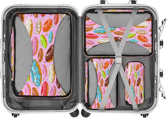 Colorful Donuts Packing Cubes for Travel, Luggage Packing Organizers, Donuts Travel Accessories Large Toiletries Bag for Clothes Shoes Cosmetics Toiletries