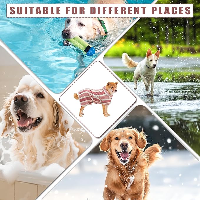 Fast Drying Dog Bath Robe, Super Absorbent Stripes Dogs Towel, Adjustable Warm Keeping Pet Puppy Bath Supplies (Red, M)