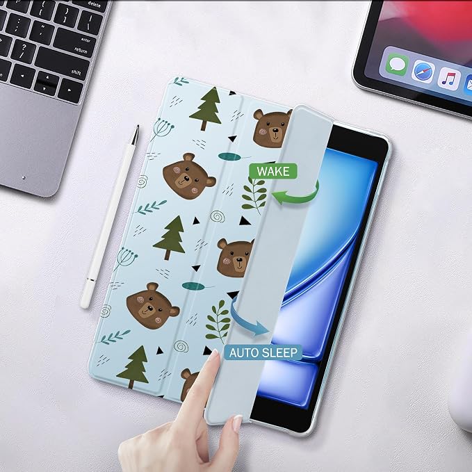 Cute Bear Case for 7.9" iPad mini 4/iPad mini 5, Clear TPU Smart Stand Back Cover with Pencil Holder, Auto Wake/Sleep Foldable Four-Corner Shockproof Protective Case
