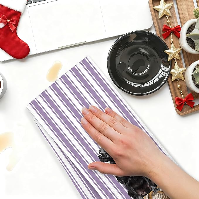 Black Labrador Retriever Bread Kitchen Towels, Black Lab Gifts Dish Tea Towels, Cute Baking Chef Dog Purple Striped Decorative Hand Towel for Kitchen Bakery, 16x24 Inch Set of 2