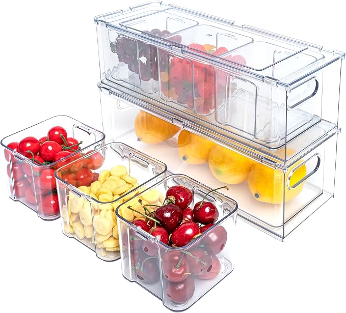 3Pack Fridge Organizer Drawer Divider Cube Pull-Out Bins Clear Food Container Refrigerator Storage box Produce Saver for Pantry Kitchen Cabinet