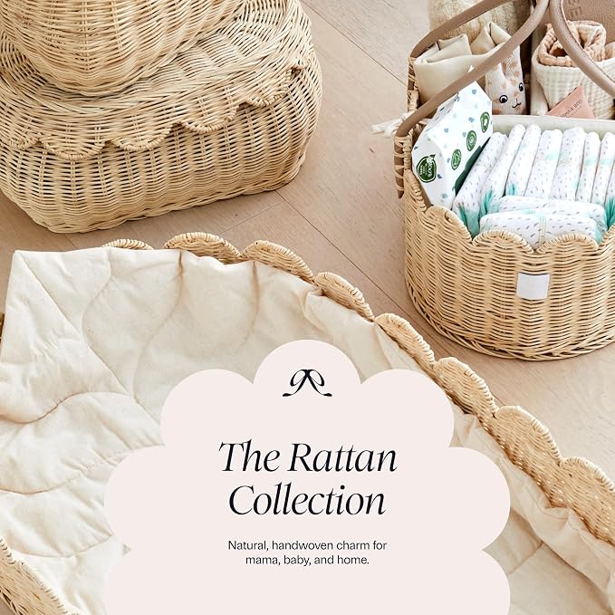 BEBE BASK Premium Baby Diaper Caddy Organizer Basket with Cotton Divider | Handmade & Award-Winning, Rattan Diaper Basket, Newborn Essentials, Nursery Basket, Removable Divider, Baby Shower (SAVANNAH)