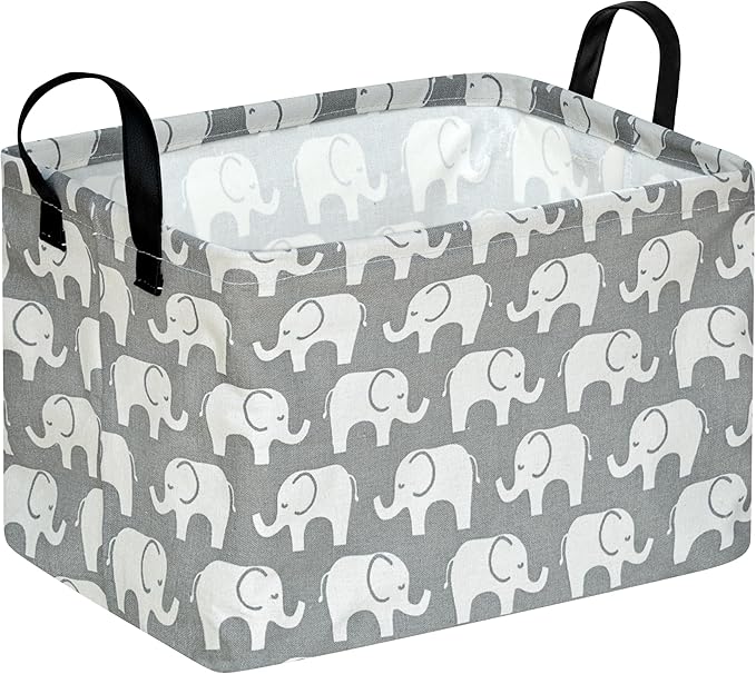 Kid Storage Basket Gift Shelf Basket Toy Storage Bin, Nursery Basket Organizer Box for Children Room Deco With Handles (Elephant)
