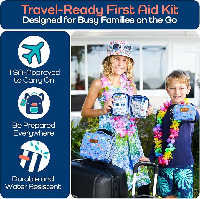 KeepGoing Travel First Aid Kit for Kids, 130 Pc. TSA-Approved Travel Size | Toddler First Aid Kit, Mini First Aid Kit for Car, Home, Purse, Diaper Bag & Backpack, Latex-Free Bandages