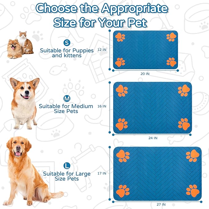 Pet Feeding Mat-Absorbent Dog Feeding Mat for Food and Water Bowl,No Stains Pet Placemat,Quick Drying Water Dispenser Mat for Dog and Cat,Easy to Clean Dog Accessories(L,Navyblue)
