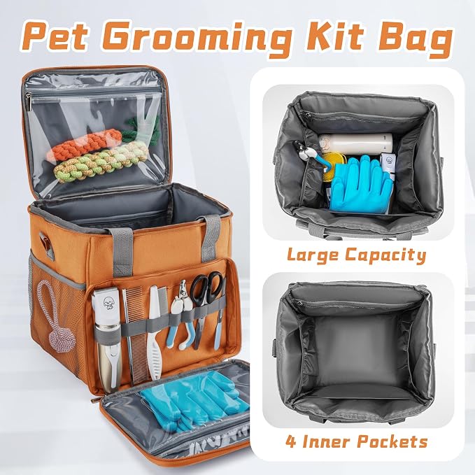 SMYV Pet Grooming Bag for Dog Grooming Supplies, Dog Tote Travel Bag for Pets Grooming Tools Kit Accessories - Orange