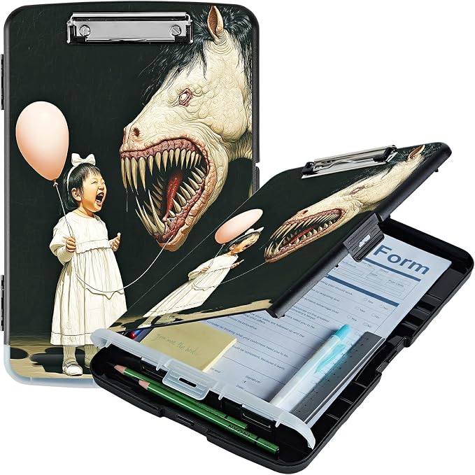A4 Clipboard with Storage Pen Holder, Clipboards Organizer Nursing Clipboard Foldable File Folder Plastic Clipboard Folio Clip Board for Office Work Classroom Doctor, Girl Horse