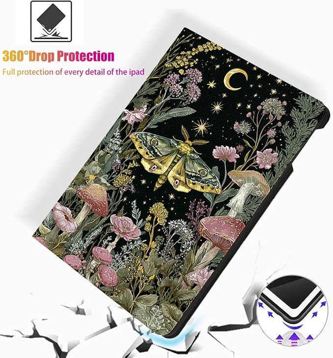 for Microsoft Surface Go 4/3/2/1-10.5" 2021 Tablet Case,Auto Wake/Sleep,Adjustable Stand Protective Cover - Moth Mushroom Starry Night