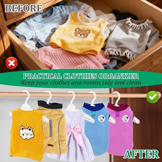 48 Pcs Dog Clothes Hangers, Plastic Dog Cat Clothing Hanger Rack, Wide Non-Slip, Pet Clothing Holder Coat Hanger for Organizing Pet Apparel and Baby Clothes (White)