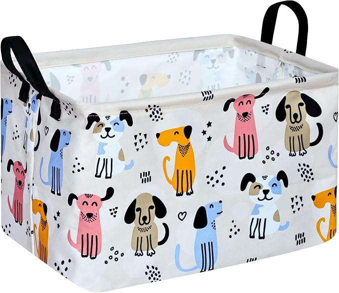 Rectangle Gift Storage Basket Home Shelf Storage Basket Organizer Box Clothes Laundry Hamper Nursery Basket Laundry Basket with Handles (Dog)