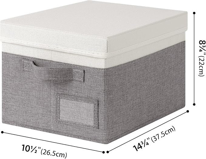 GRANNY SAYS Storage Bins with Lids, Decorative Storage Boxes with Lids | Storage Box with Dust Cover, Handles & Lable, Collapsible, Ideal for Closet Clothes Blanket Toys, Medium, White&Gray, 3-Pack