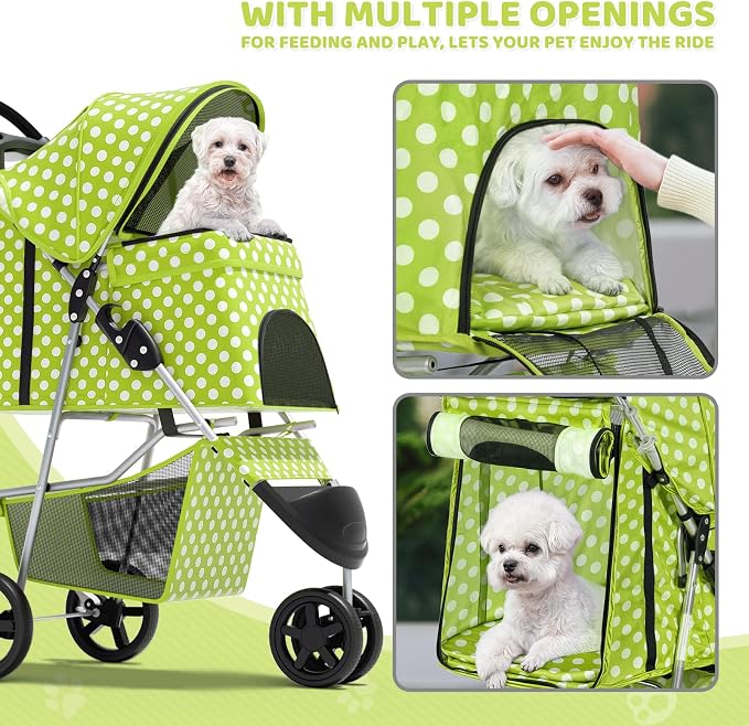 Magshion 3-Wheel Pet Stroller for Small/Medium Dogs & Cats, Up to 33lbs | Foldable Travel Jogger w/ Breathable Mesh Cover, Lightweight Design, Safety Tethers, Cup Holder & Storage Basket