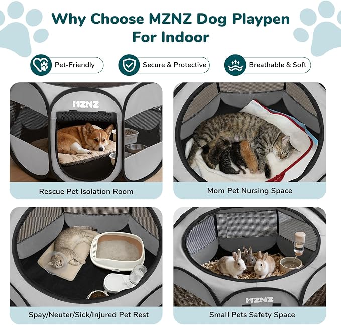Dog Cat Small Animal Puppy Playpen Crate, Medium, Whole Grey | Portable Pop Up Pet Cage Enclosure Tent Kennel Indoor Outdoor with Carrying Case, No Assembly, Camping Use