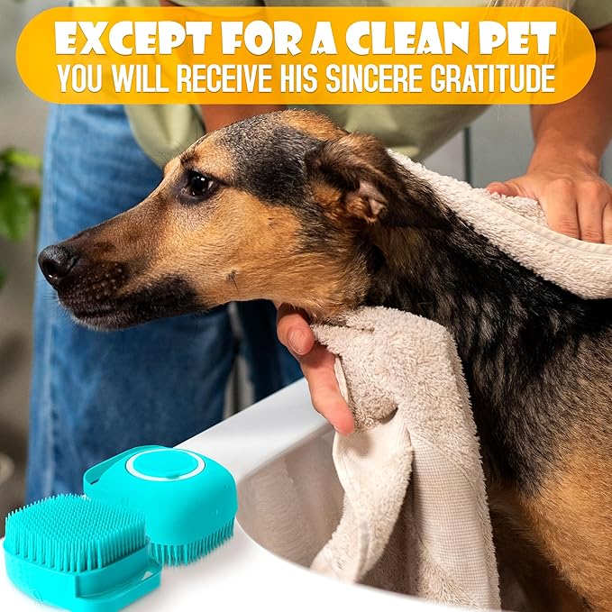 2 Pcs Dog Brush for Bathing - Dog Shampoo Brush Scrubber with Soap Dispenser and Soft Silicone Bristles, Press-to-Dispense Lather, Easy Rinse - for Bathing, Exfoliating & Massage, Home & Travel Use