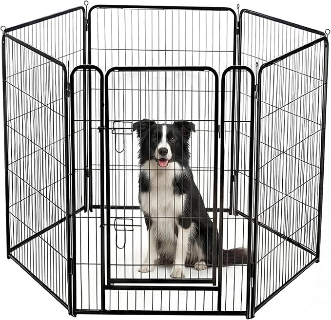 DUMOS Dog Playpen 40 Inch 6 Panels Indoor Outdoor Metal Pet Fence | Foldable Dog Play Pen with Door, Portable Exercise, RV Camping, Puppy Small Medium Large Dogs