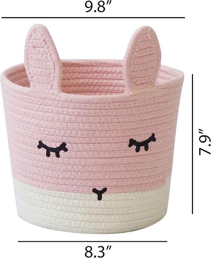 T&T Homewares Small Cute Pink Bunny Toy & Laundry Basket for Nursery Storage, Woodland Nursery Decor