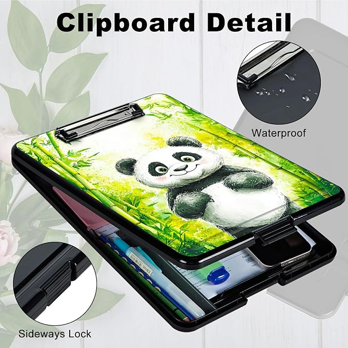 Green Bamboo Panda A4 Clipboard with Storage Pen Holder, Clipboards Organizer Nursing Clipboard Foldable File Folder Plastic Clipboard Folio Clip Board for Office Students Classroom Doctor