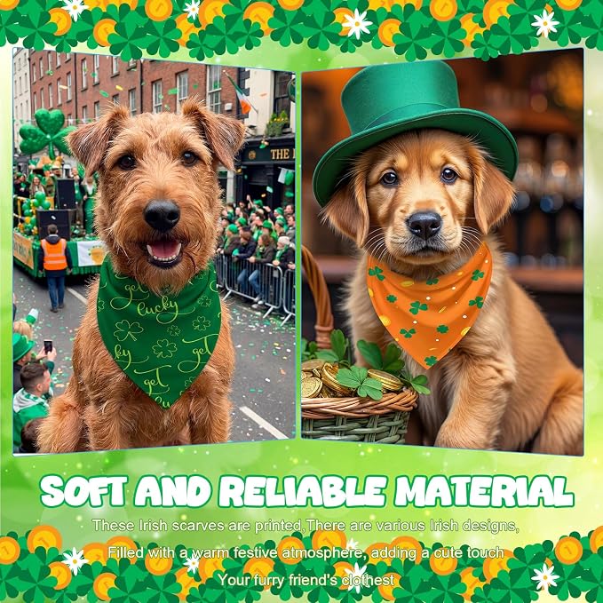 Abbylike 50 Pcs St Patrick's Day Dog Bandanas Bulk Green Shamrocks Bandanas for Dogs Triangle Kerchief Bibs Scarf for Pet Irish Costume Photo Props Pet Shops Groomer, 25 Styles (25.6 x 17.7 x 17.7)
