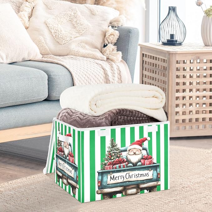 Christmas Truck Fabric Storage Bins with Lid Closet Storage Basket 40L | Foldable & Stackable, Flip Top Dust Guard, Reinforced Handles, Home & Bedroom, Clothes & Toys, Christmas Print Basket