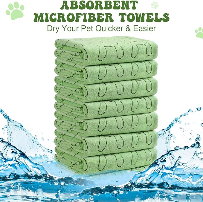 Peryiter 8 Pcs Dog Drying Towels Bulk 55'' x 28'' Pet Grooming Absorbent Microfiber Dog Bath Towels Quick Drying Puppy Bathing Towel for Small Medium Large Cats Pets Bathing Grooming (Green)
