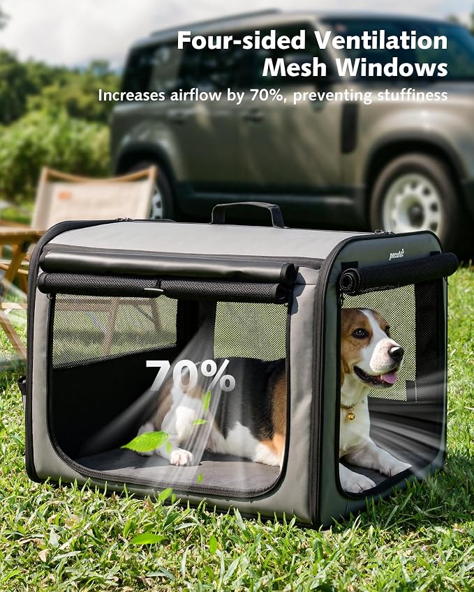 Dog Car Carrier Light Weight 27×20.5×20.5in, Foldable Dog Carrier, Gray | Easy to Assemble, Portable and Breathable Pet Carrier, Suitable for Indoor and Outdoor Use, Dog Travel Crate with Curtain