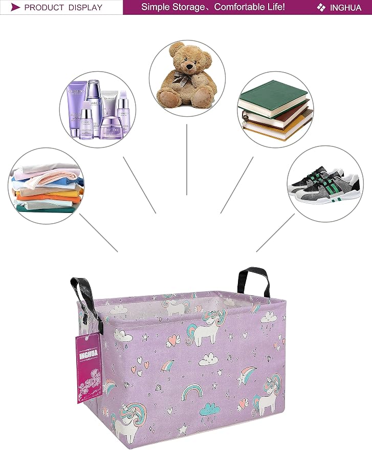 Rectangular Unicorn Storage Basket | Gifts Bag for Books,Clothes,Gifts,Pets-Perfect for Home,Office,Nursery,Dorm,Shelf