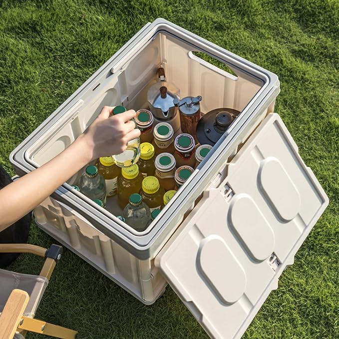 50L Rolling Crate with Wheels, Foldable Storage Crate with Detachable Wheels, Large Capacity Rolling Crate with Handle Space-Saving Utility Cart for Indoor Outdoor Use Grey