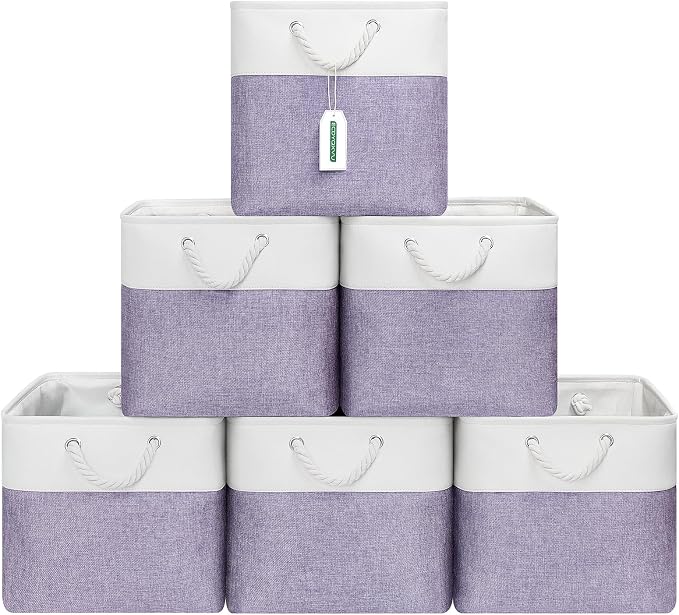 ECDYQXVU 13x13x13 Inch Storage Cube Bins Foldable Organizer Baskets 6 Pack | Soft Cotton Handles, Premium EVA Fabric, Hard Cardboard Bottom, Sturdy Metal Rim, Closet Shelf, Living Room, Bedroom, Laundry
