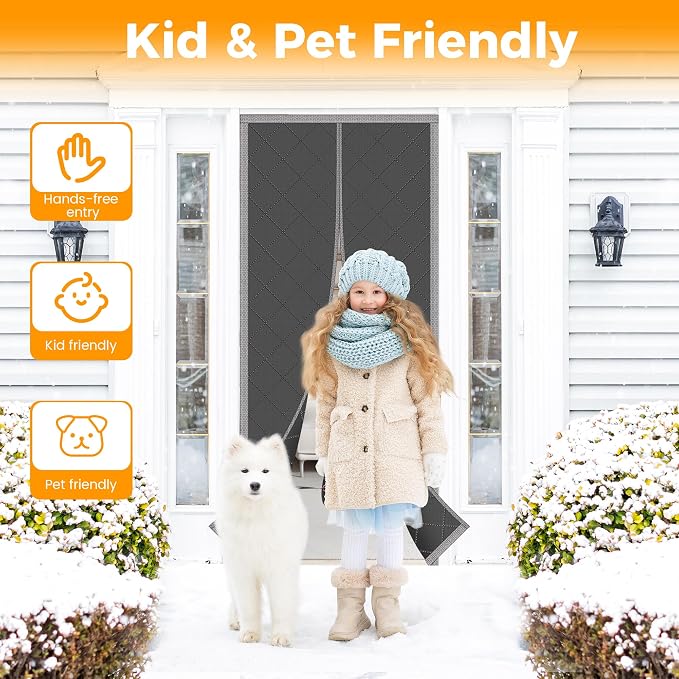 NABOWAN Magnetic Thermal Insulated Door Curtain for Winter - Fits Door Size 36" x 96", Keeps the Heat Inside the Area, Thicken Oxford Fabric & Multi-Layer Cotton, Screen Door Insulation Blanket Cover
