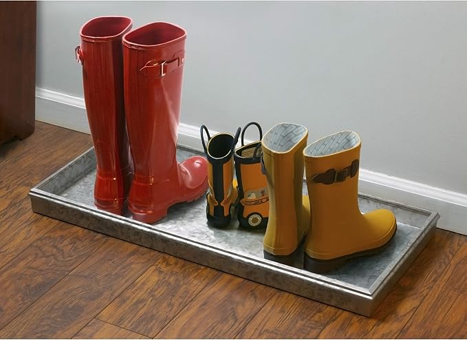Good Directions Medium Boot Tray, Double Circles Multi-Purpose All Weather Decorative Boot Tray, Shoes, Plants, Garage, Patio Door, Pet Bowls, 30 inch Entry Indoor Shoe Tray, Galvanized Gray