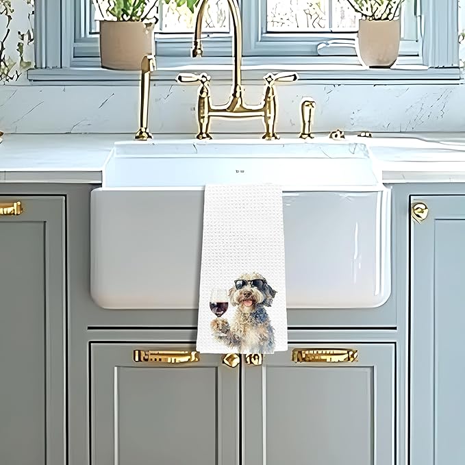 Funny Goldendoodle Decorative Kitchen Towels, Doodle Dog Gift Hand & Tea Towels for Bar Cart, Dog Mom and Dad Gifts Dish Towel Dishcloth, 16x24 Inch