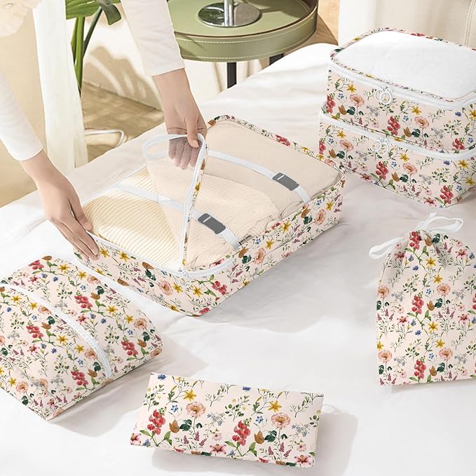 KPX 8 Set Packing Cubes for Travel, Luggage Packing Organizers Accessories Large Toiletries Bag for Clothes Shoes Cosmetics (Retro Flower)